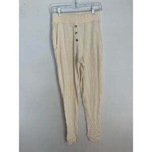 Donni Thermal Lounge Pants Women‎ M Cream Button Front Ribbed Pull On